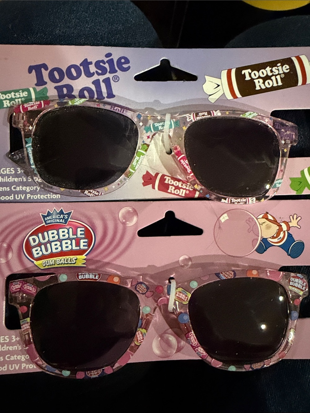 Tootsie Roll & Dubble Bubble Kids' Pink Patterned Sunglasses lot of 2 pairs